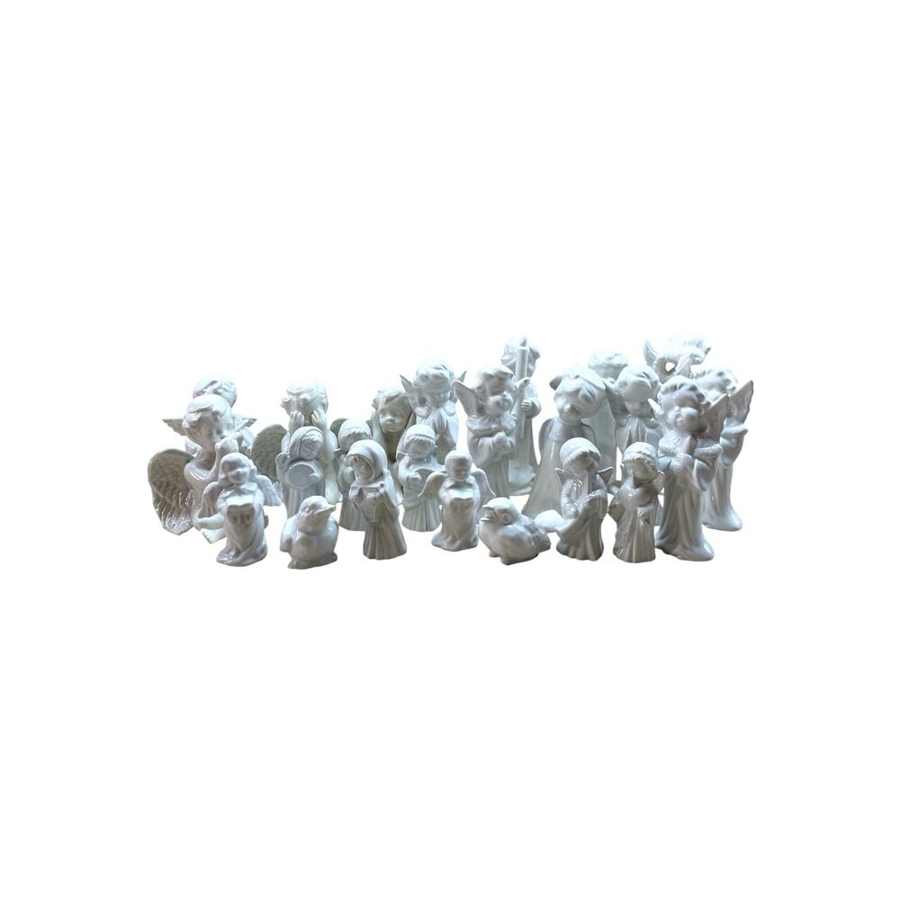 Figurines White Porcelain 23 Lot Angels Birds Crystal Signed Holiday Guardian - Picture 3 of 10